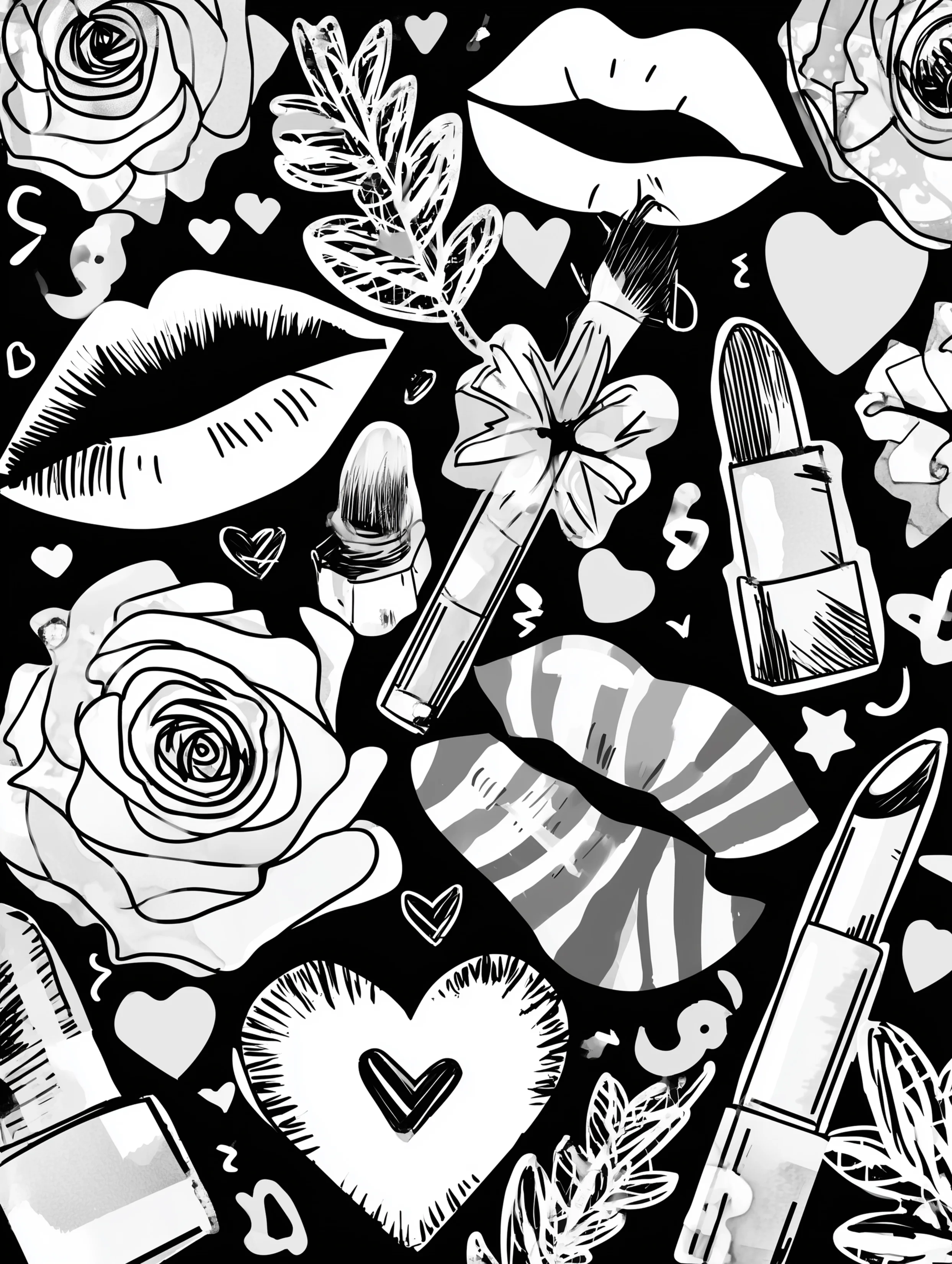 Free printable makeup coloring page for adults featuring lips with makeup